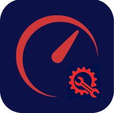 MyRide901 app icon: a red speedometer with a gear and wrench, on navy