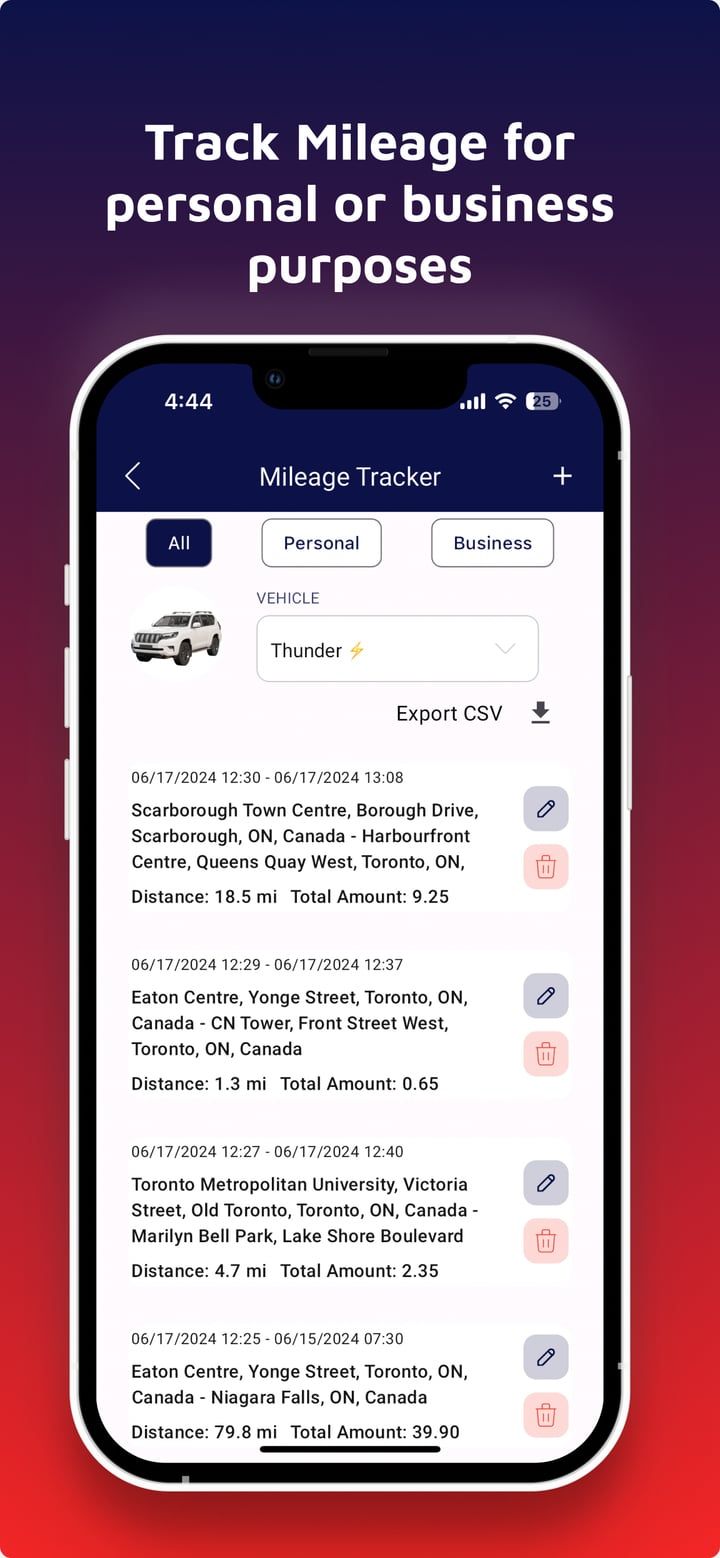 App Store artwork: “Track Mileage for personal or business purposes”, over the mileage tracker.