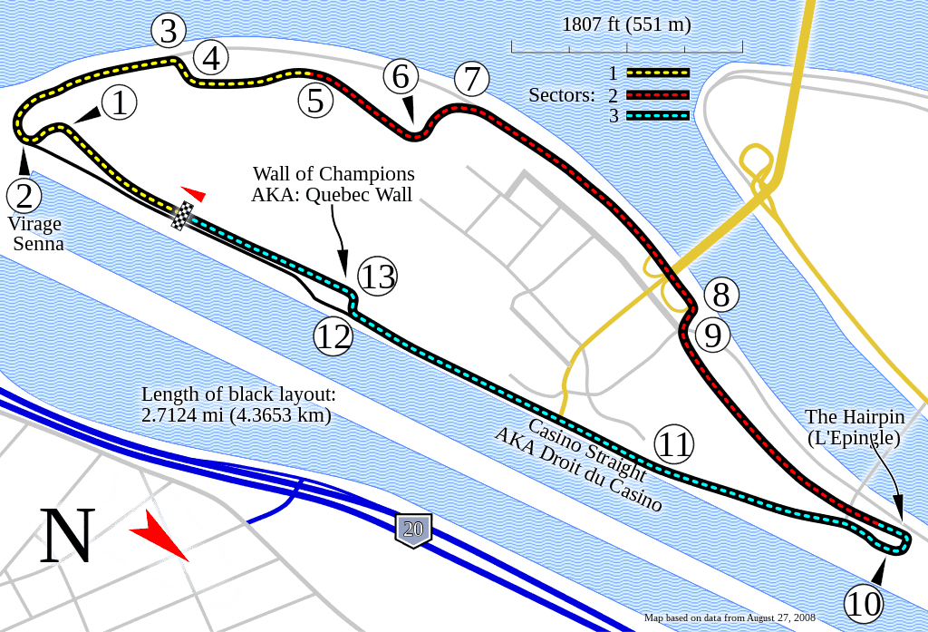 Map of Circuit Gilles Villeneuve