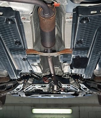 Underside of car with undercoating applied