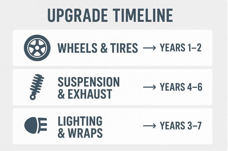 Infographic that displays common upgrades and the number of years after purchase they are generally made.