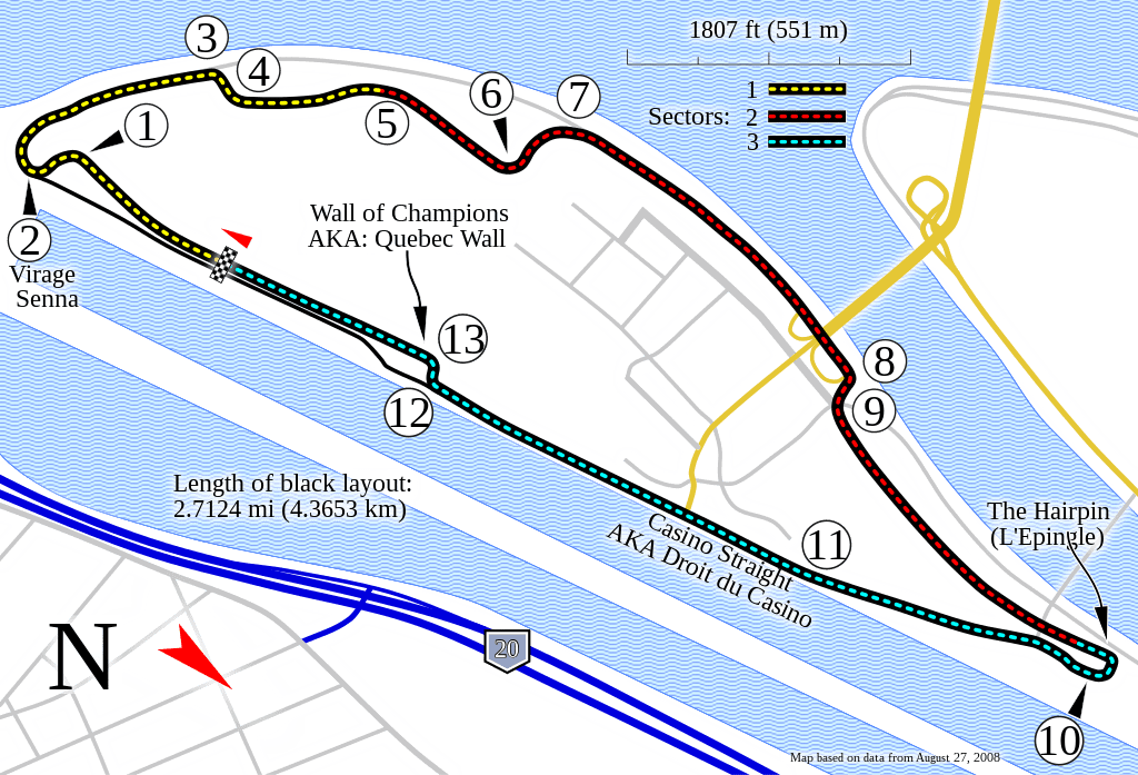Map of Circuit Gilles Villeneuve