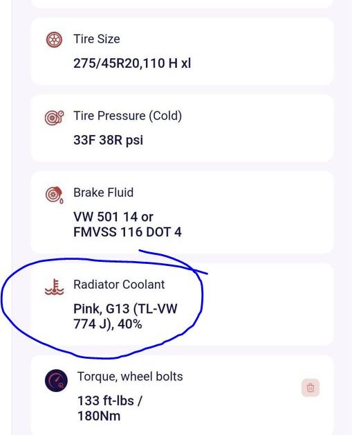 MyRide901 About My Ride Screen with coolant details circled