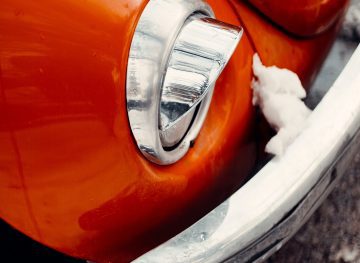 Snow melting on beetle bumper