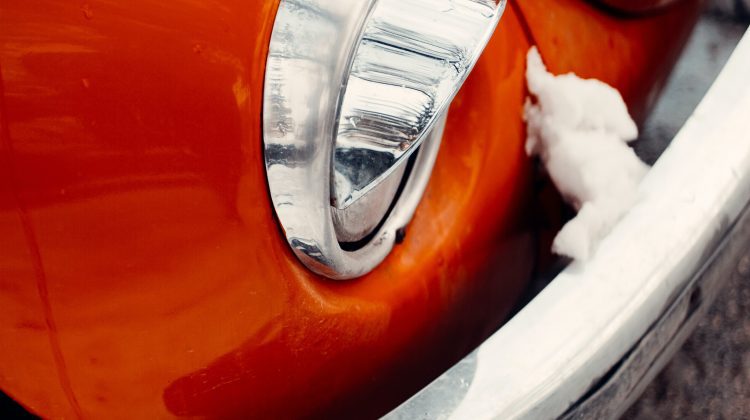 Snow melting on beetle bumper