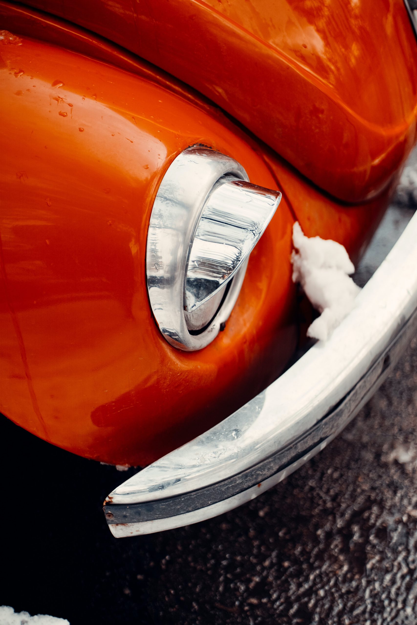 Snow melting on beetle bumper