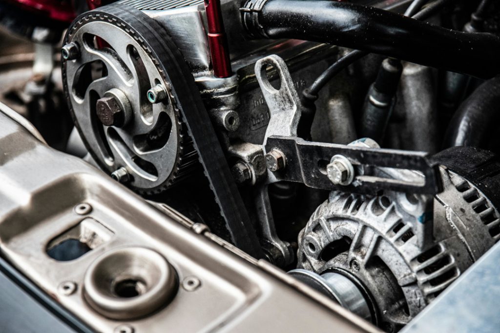 closeup of engine timing belt