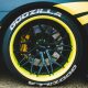 Closeup of a custom wheel on a tuner car.