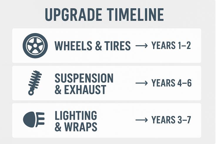 Infographic that displays common upgrades and the number of years after purchase they are generally made.